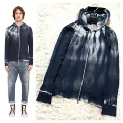 本物 美品 バルマンオム ブリーチ加工 ZIP UP パーカー XS 濃紺