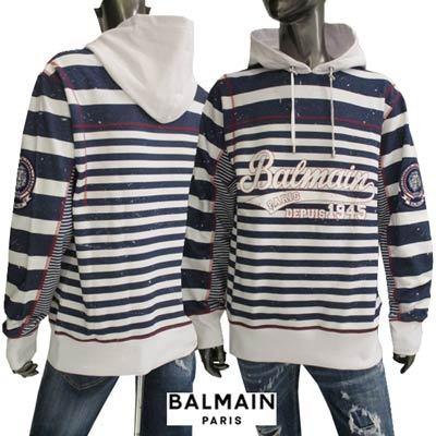 バルマン BALMAIN メンズ トップス パーカー フーディ ボーダー・フロントロゴ・ヴィンテージ擦れ加工・ライオンエンブレムワッペン付きボーダーパーカー :220502-078:ガッツブランドショップ - 通販 - Yahoo!ショッピング